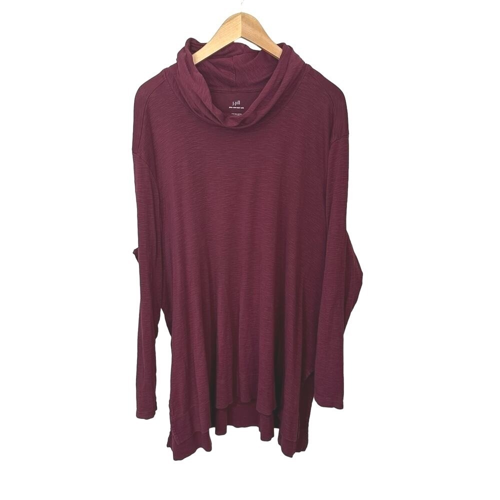 J. Jill Pima Cowl Neck Tunic Burgundy Womens Plus‎ Size 3X Lagenlook Pullover